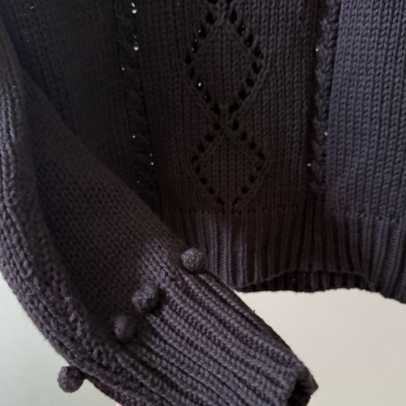 DOEN Forget Me Not Embroidered Cable Knit Cardigan Sweater in Black Sz S - Picture 6 of 8